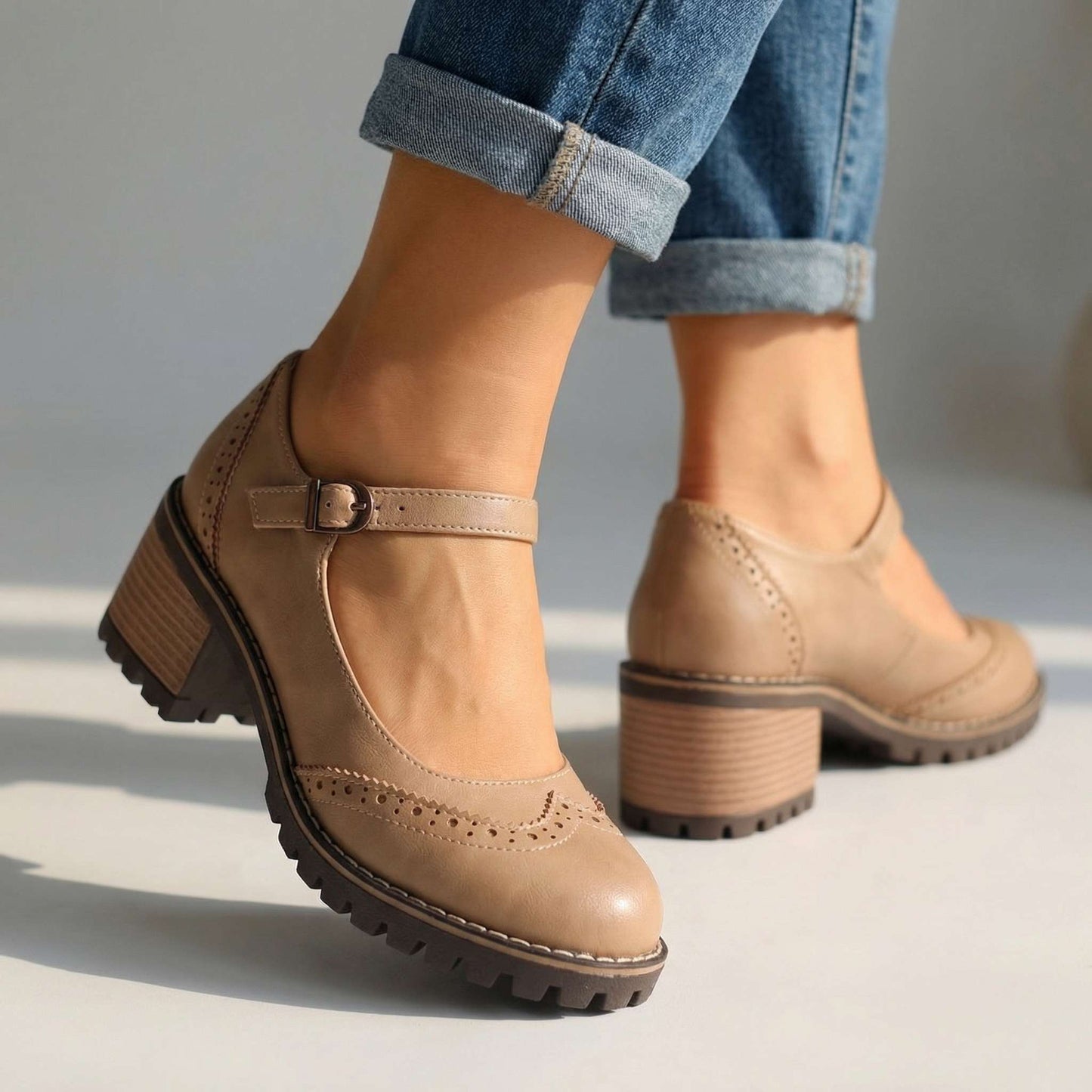 Women's Chic Brogue Design Chunky Heels Corvine