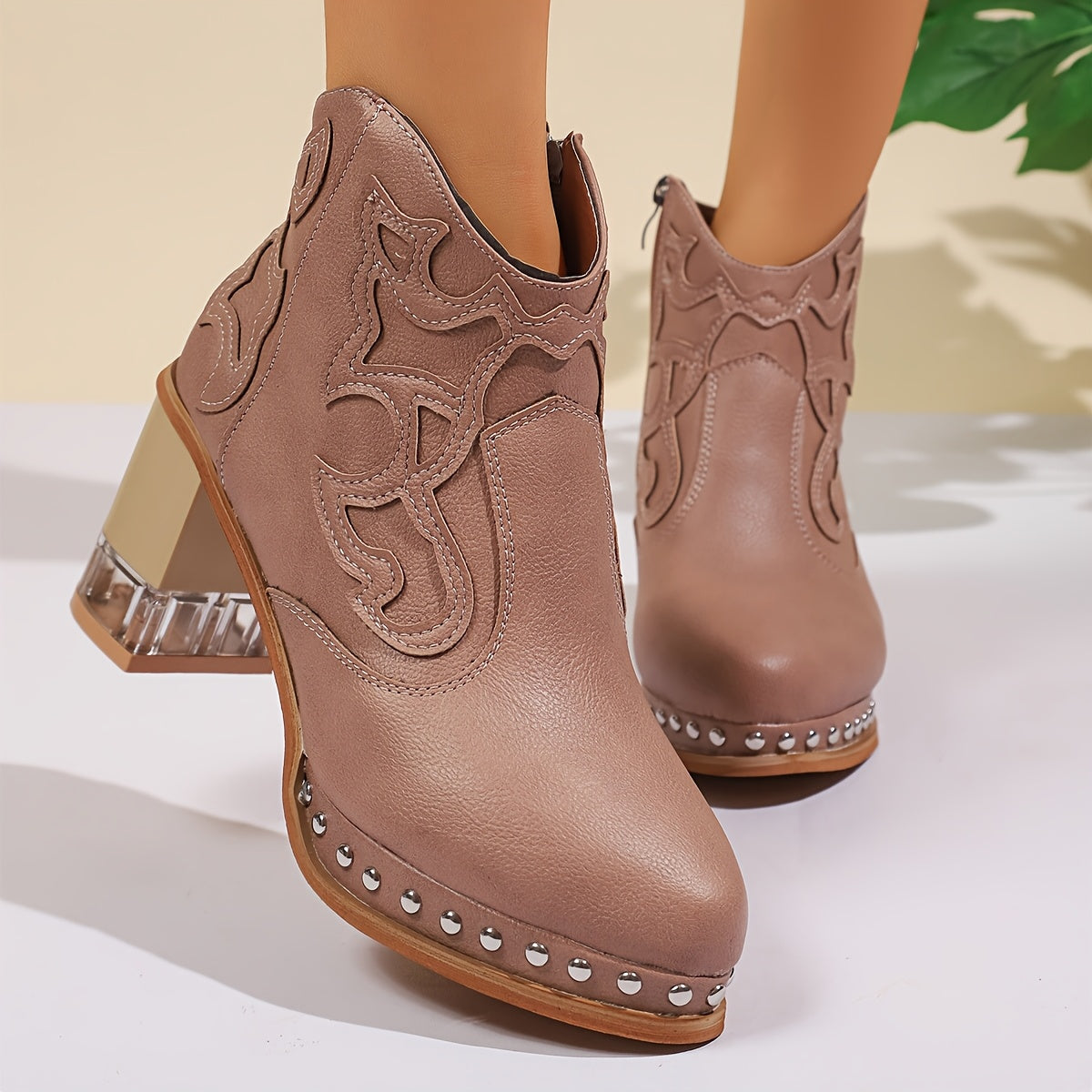 Women's Faux Leather Western Ankle Boots Corvine