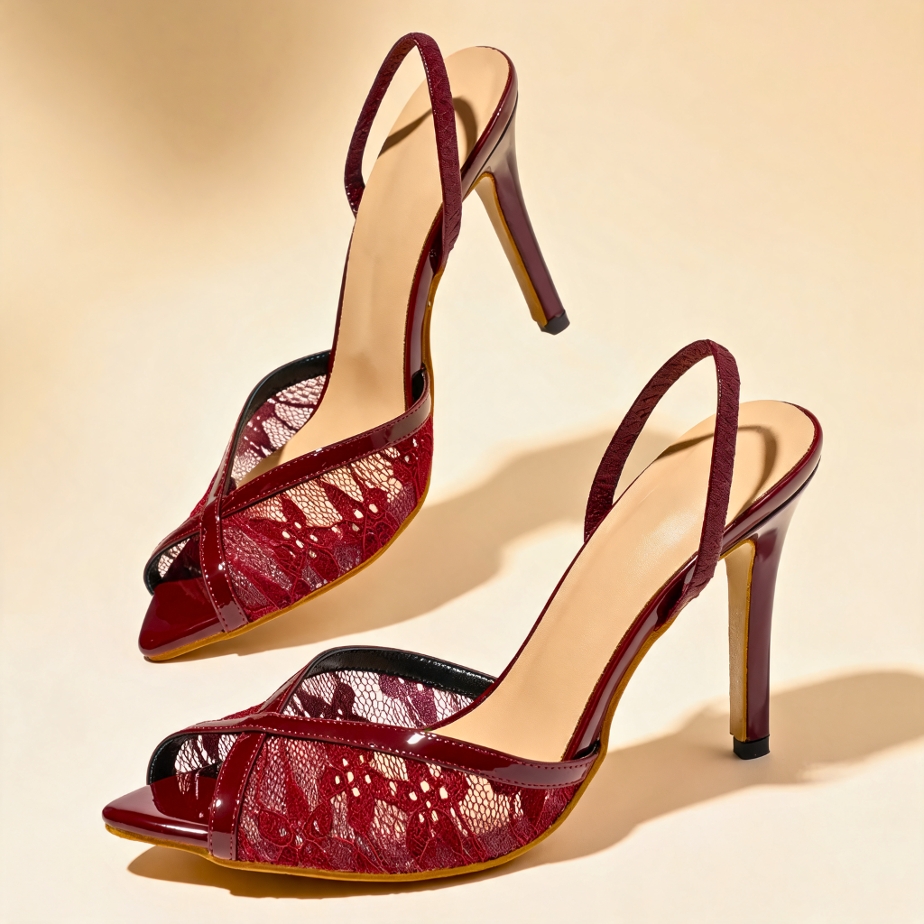Women's Lace Overlay Slingback Heels Corvine