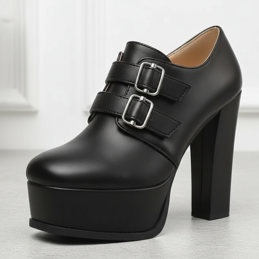 Women's Smooth Matte Black Platform Heels Corvine