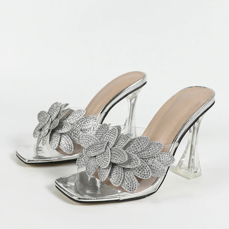 Women's Sparkling Floral Open-Toe Heels Corvine