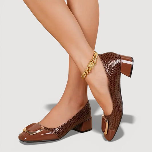 Women's Black Croc-Embossed Leather Block Heels Corvine