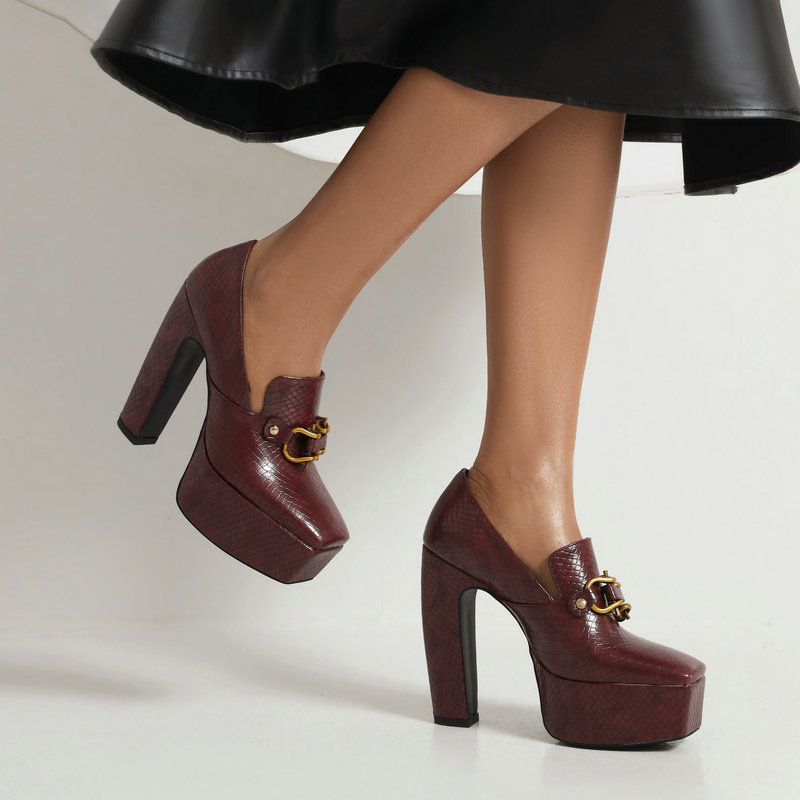 Women's Black Leather Platform Heels Corvine