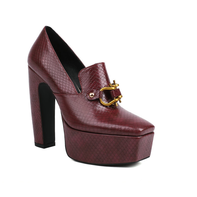 Women's Black Leather Platform Heels Corvine