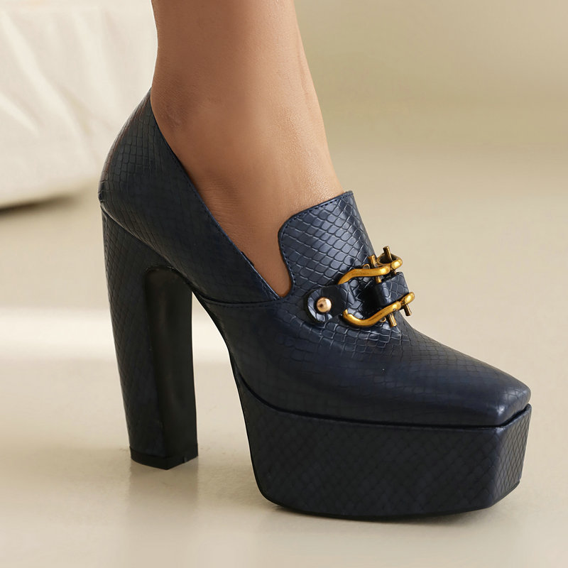 Women's Black Leather Platform Heels Corvine