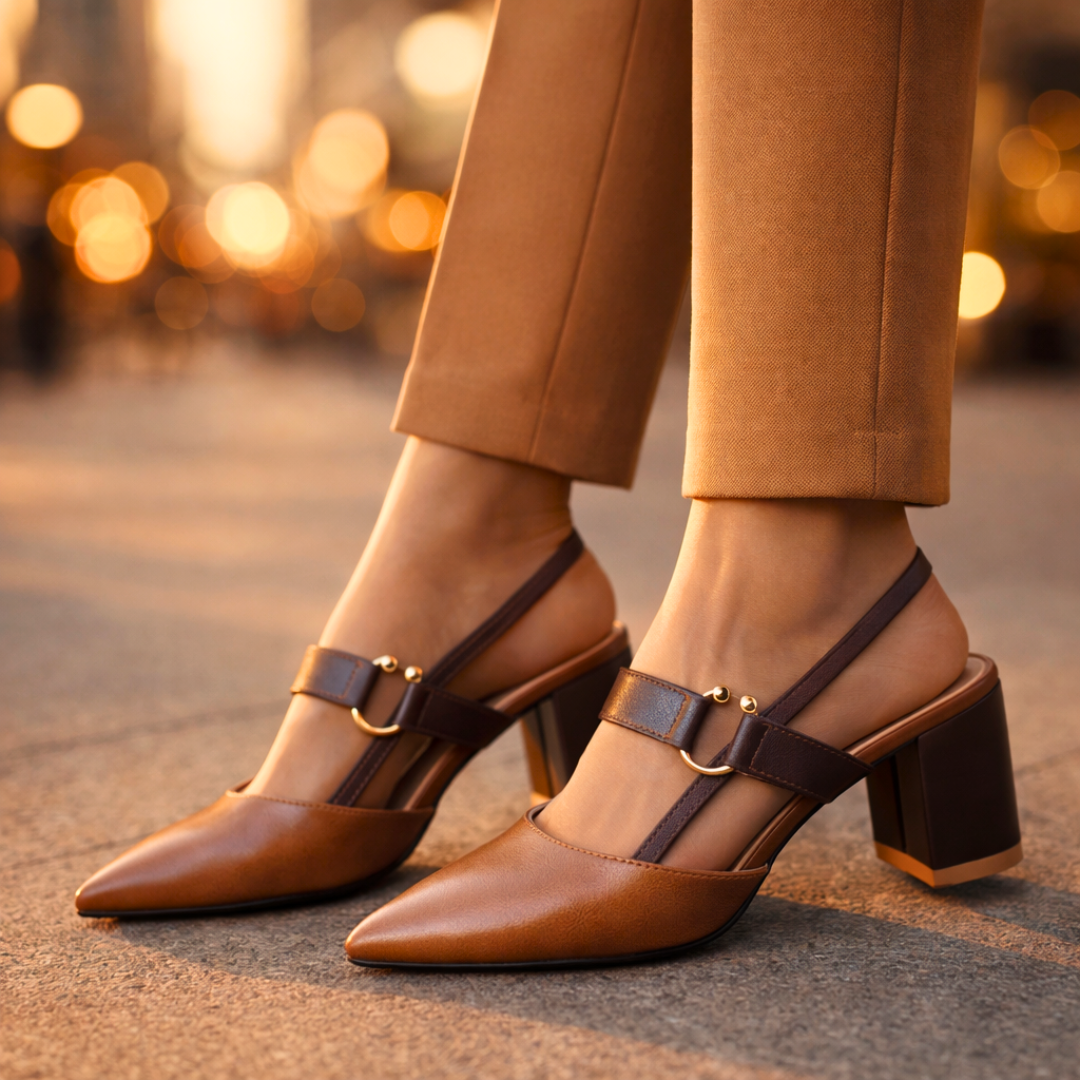 Women's Black Leather Slingback Heels Corvine