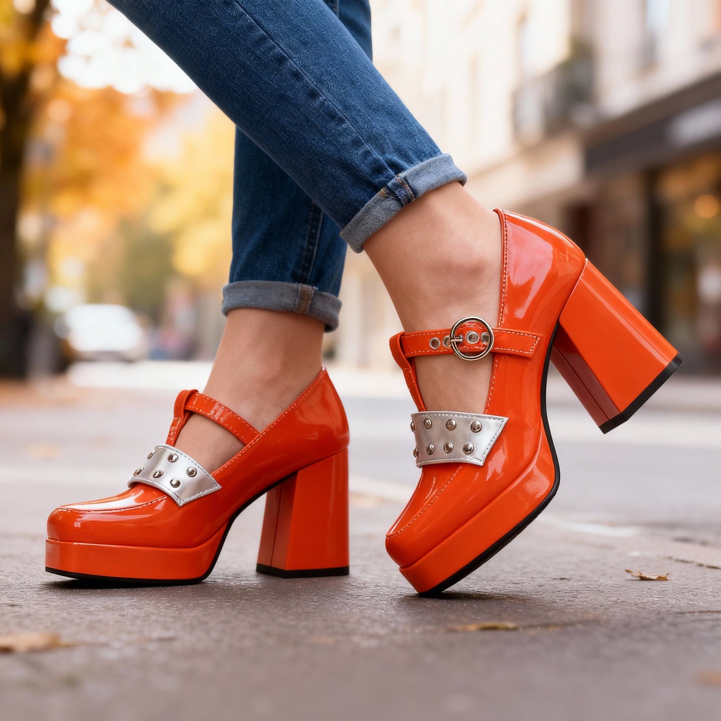 Women's Black Patent Block Heels Corvine