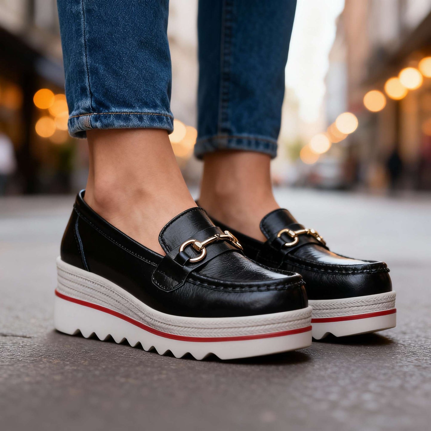 Women's Black Platform Loafers Corvine