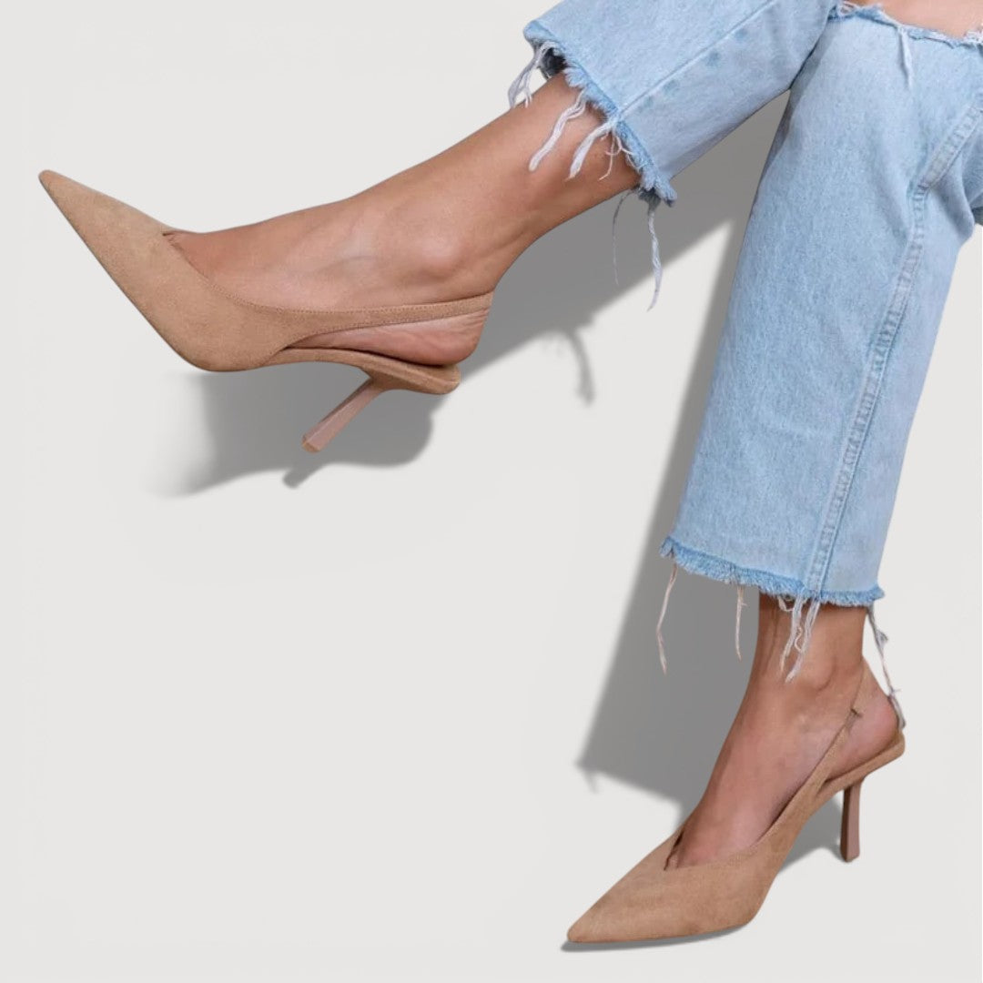 Women's Black Soft Suede Slingback Heels Corvine
