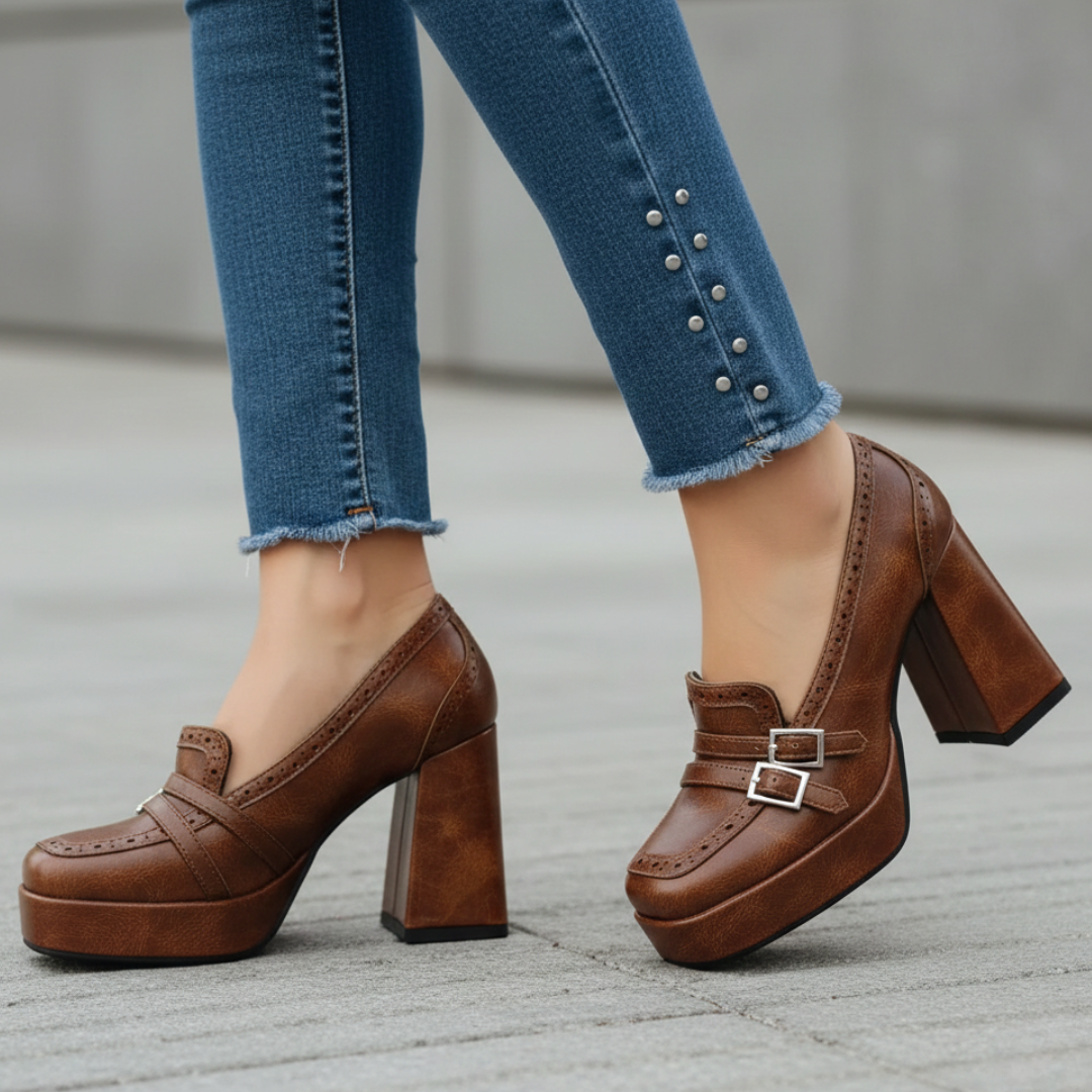 Women's Black Vegan Leather Platform Heels Corvine