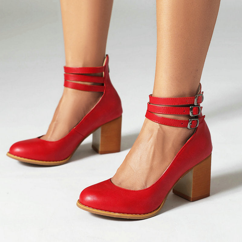 Women's Block Heel Ankle Strap Shoes Corvine