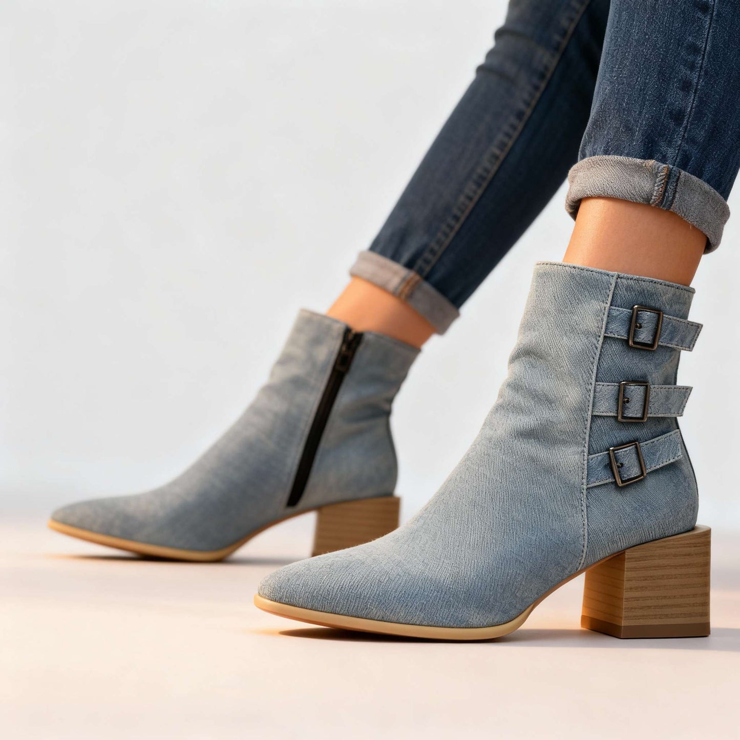 Women's Block Heel Triple Buckle Boots Corvine