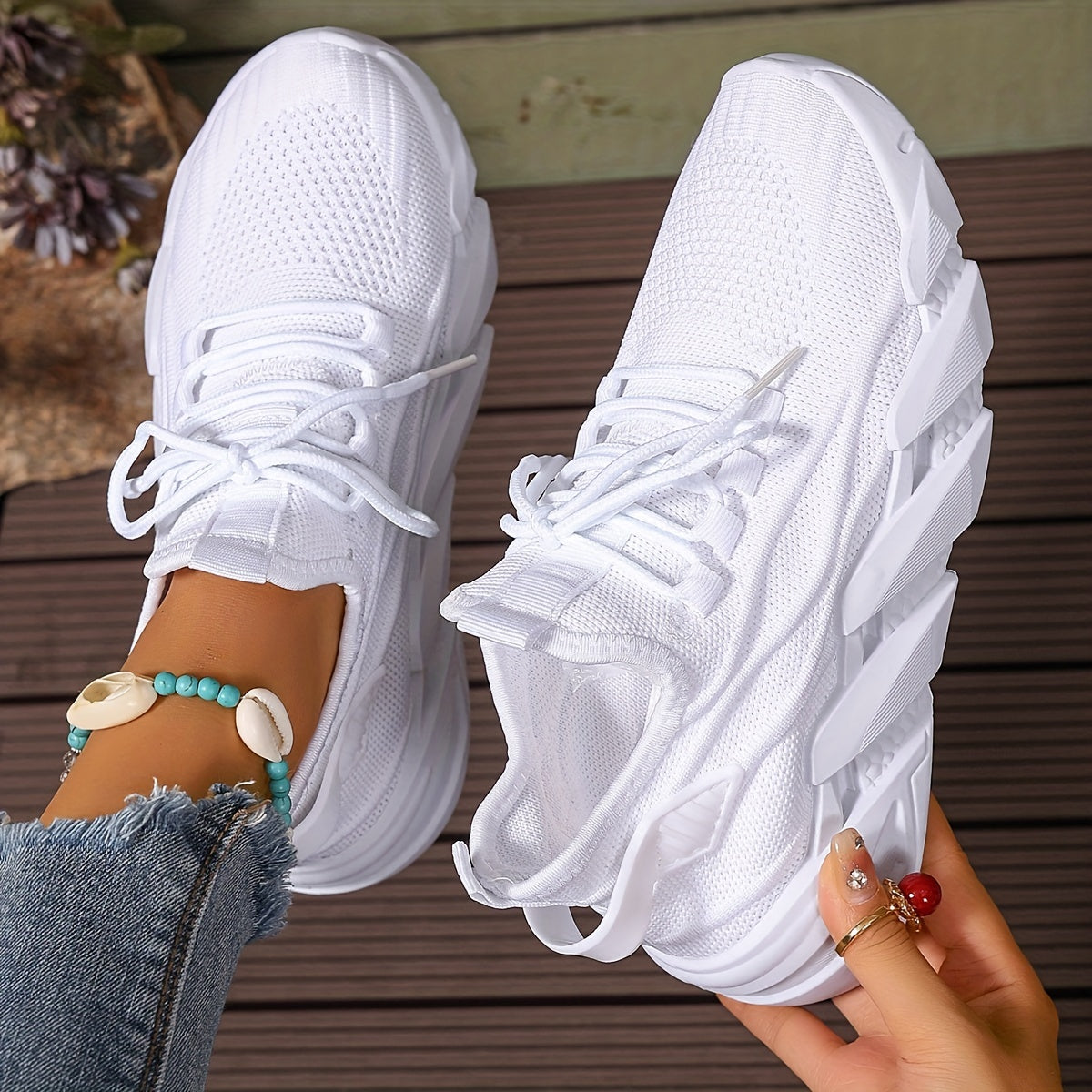 Women's Breathable Knit Platform Walking Shoes Corvine