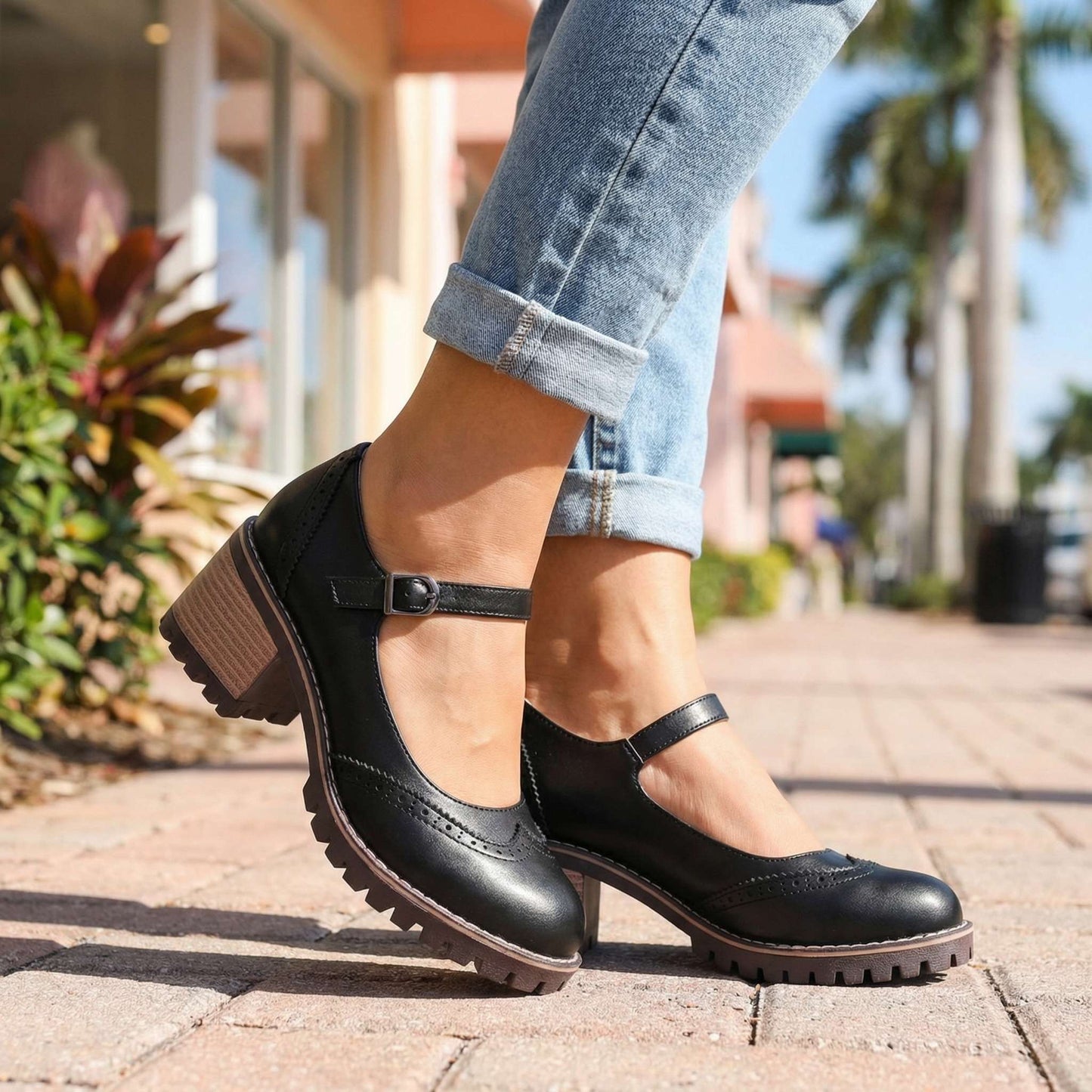 Women's Chic Brogue Design Chunky Heels Corvine