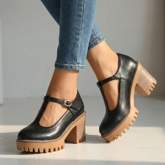 Women's Chunky T-Strap Mary Jane Heels Corvine
