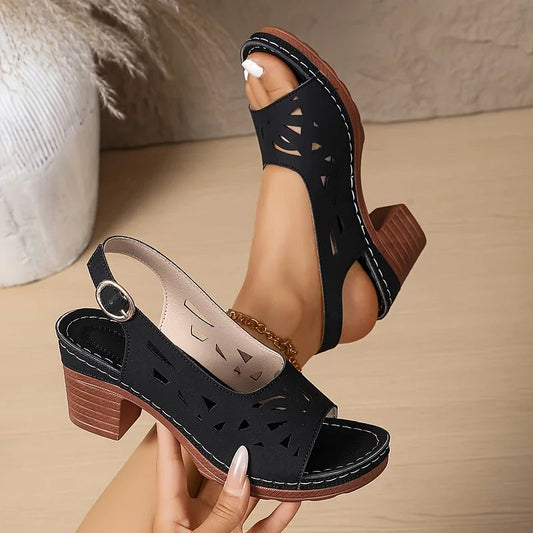 Women's Cutout Detail Block Heel Sandals Corvine