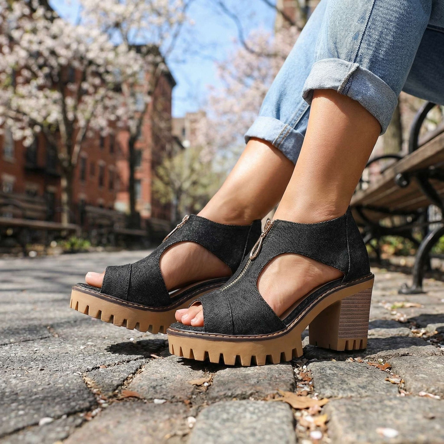 Women's Denim Zipper Heels Corvine