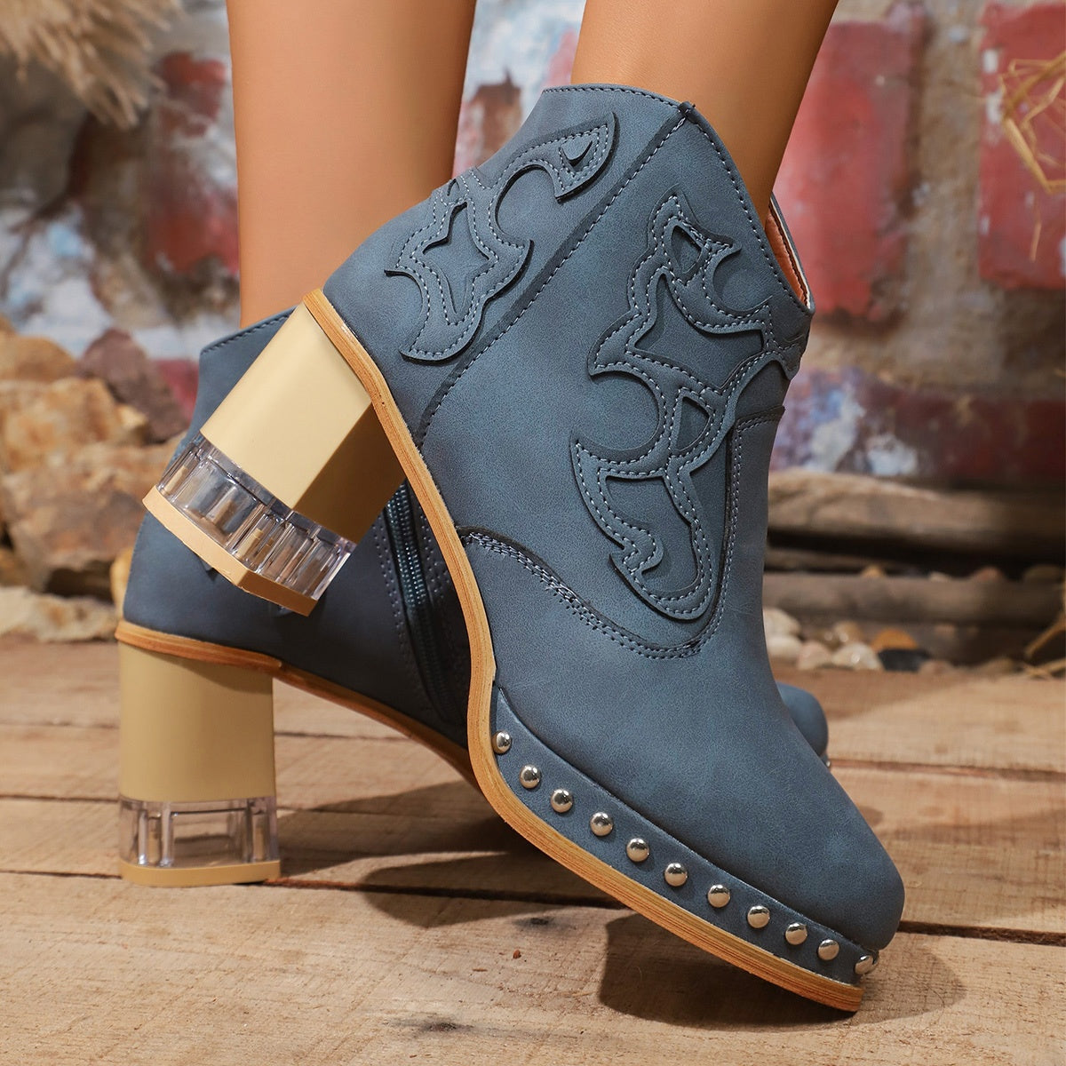 Women's Faux Leather Western Ankle Boots Corvine