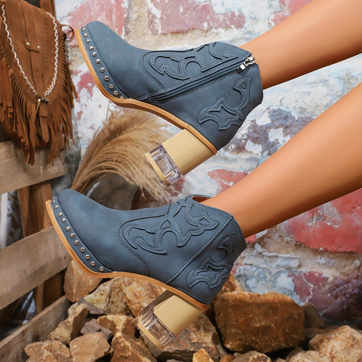 Women's Faux Leather Western Ankle Boots Corvine