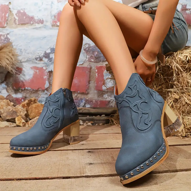 Women's Faux Leather Western Ankle Boots Corvine