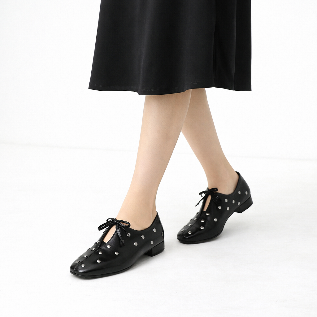 Women's Genuine Leather Black Flats Corvine