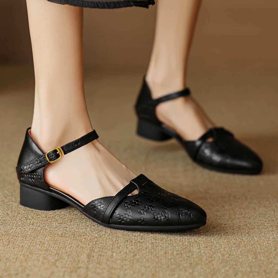 Women's Genuine Leather Braided Heels Corvine