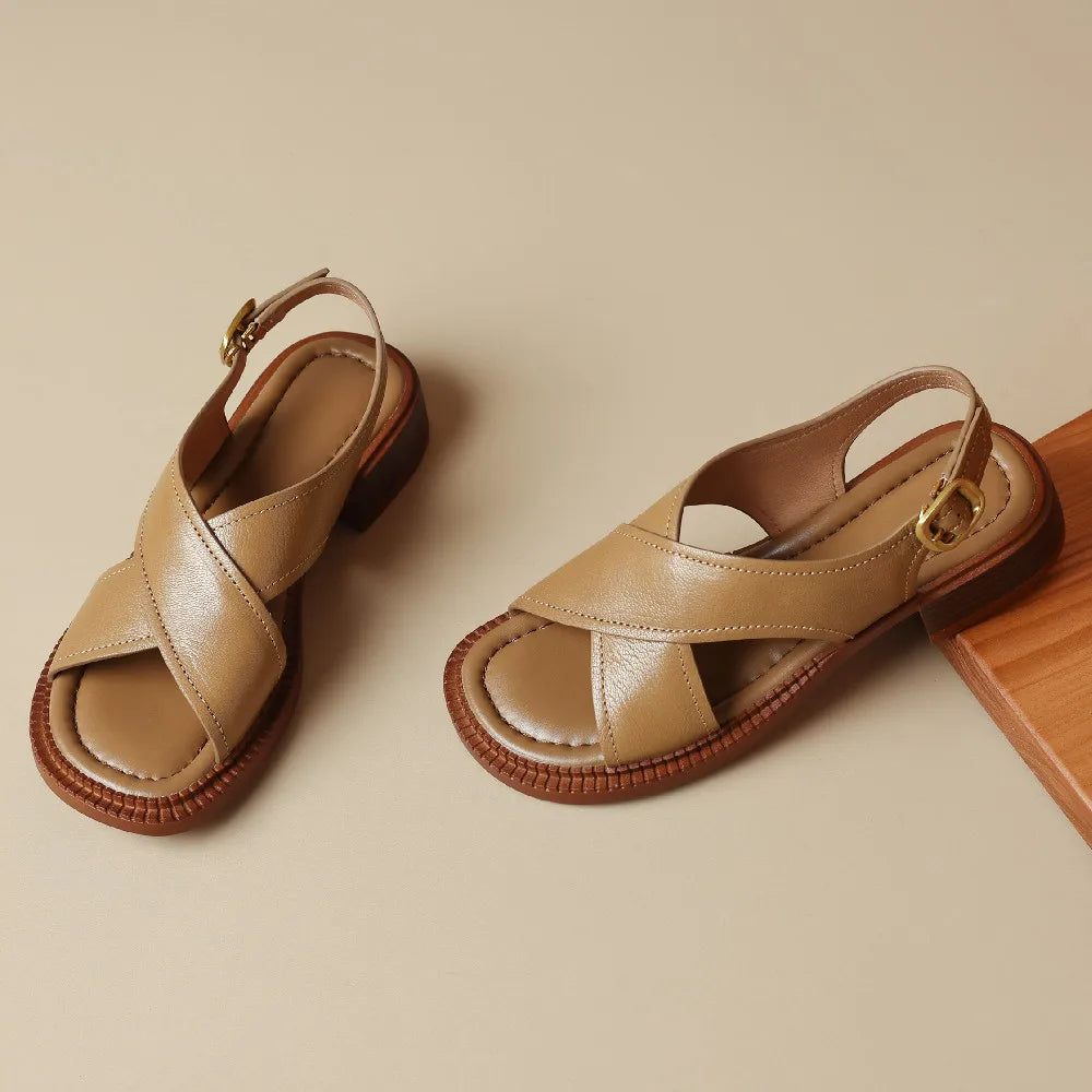 Women's Genuine Leather Crossover Sandals Corvine