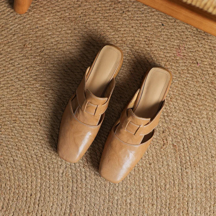 Women's Genuine Leather Cut-Out Mules Shoes Corvine