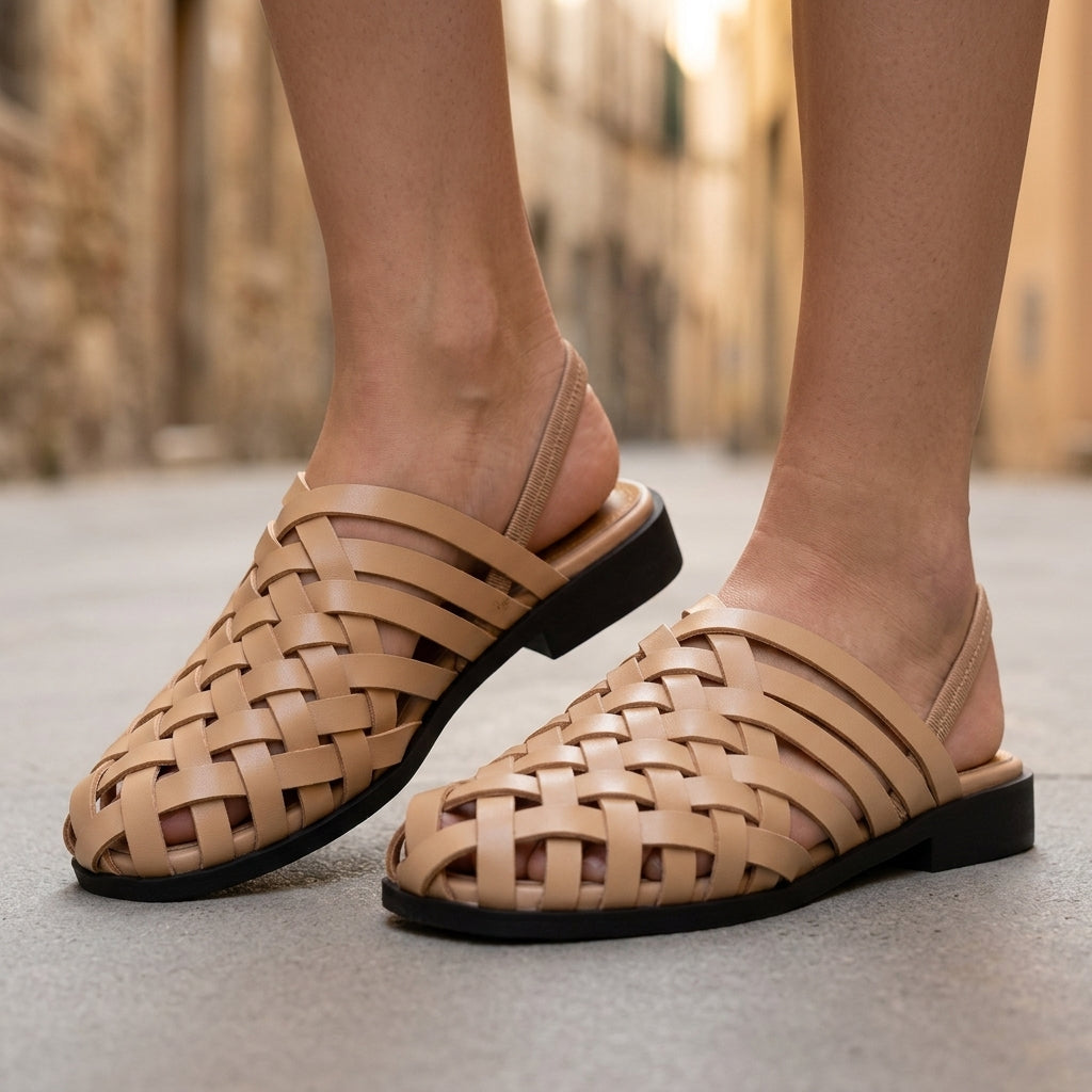 Women's Genuine Leather Woven Slip-On Sandals Corvine