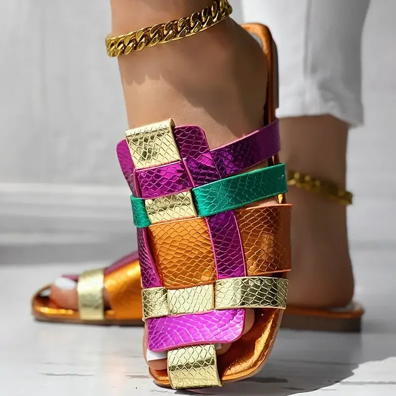 Women's Metallic Woven Square-Toe Sandals Corvine