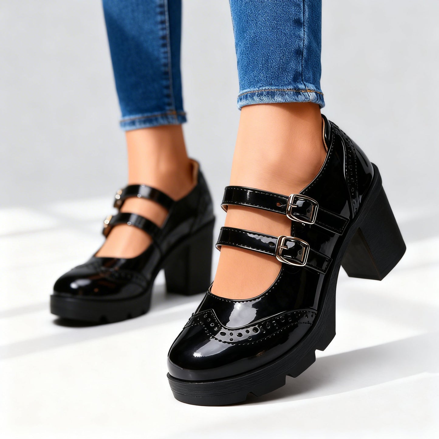 Women's Patent Leather Brogue Loafers Corvine