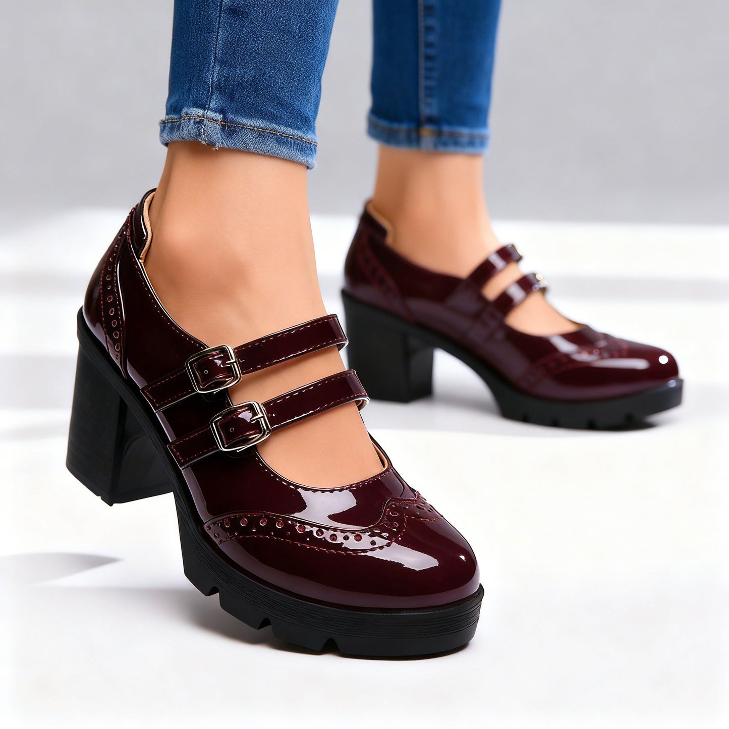 Women's Patent Leather Brogue Loafers Corvine
