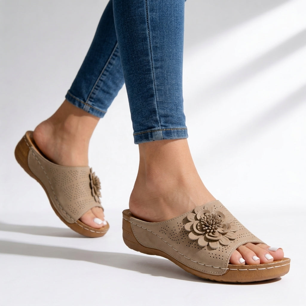 Women's Perforated Floral Slide Sandals Corvine