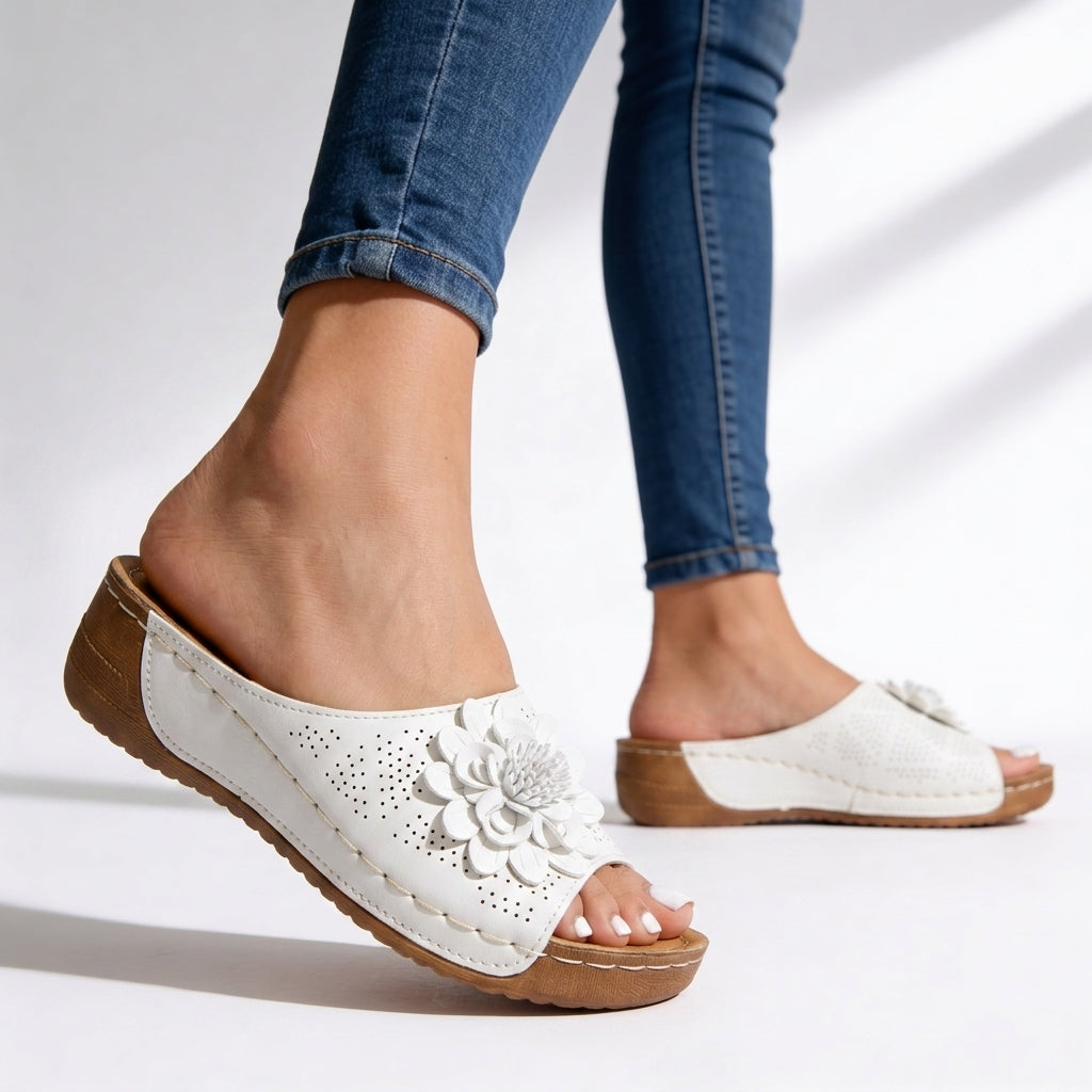 Women's Perforated Floral Slide Sandals Corvine