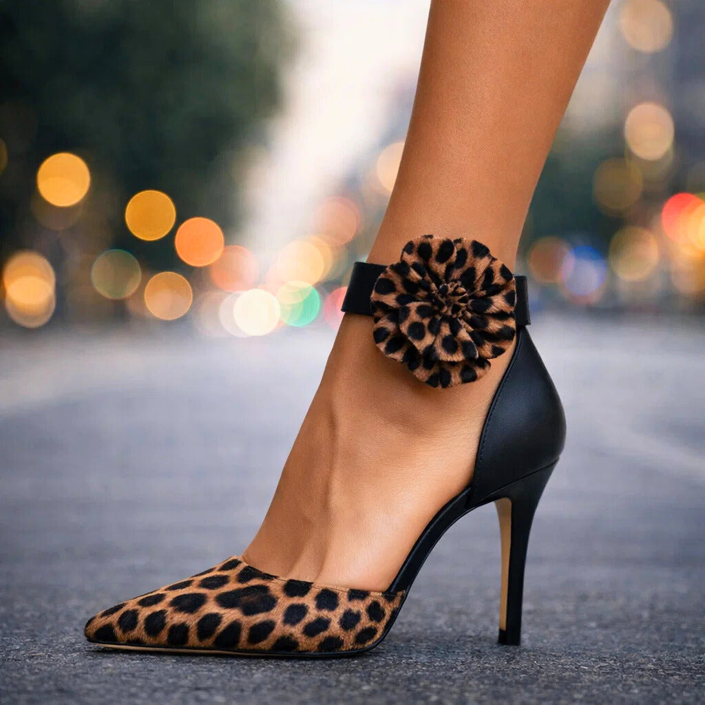 Women's Premium Leather Flower Accent Heels Corvine