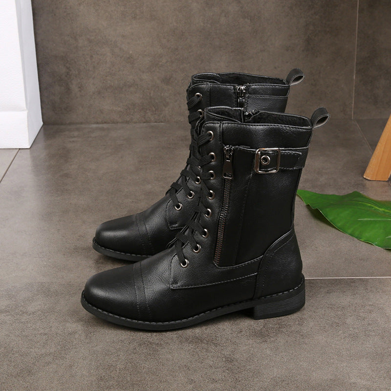 Women's Premium Leather Mid-Calf Lace Up Boots Corvine