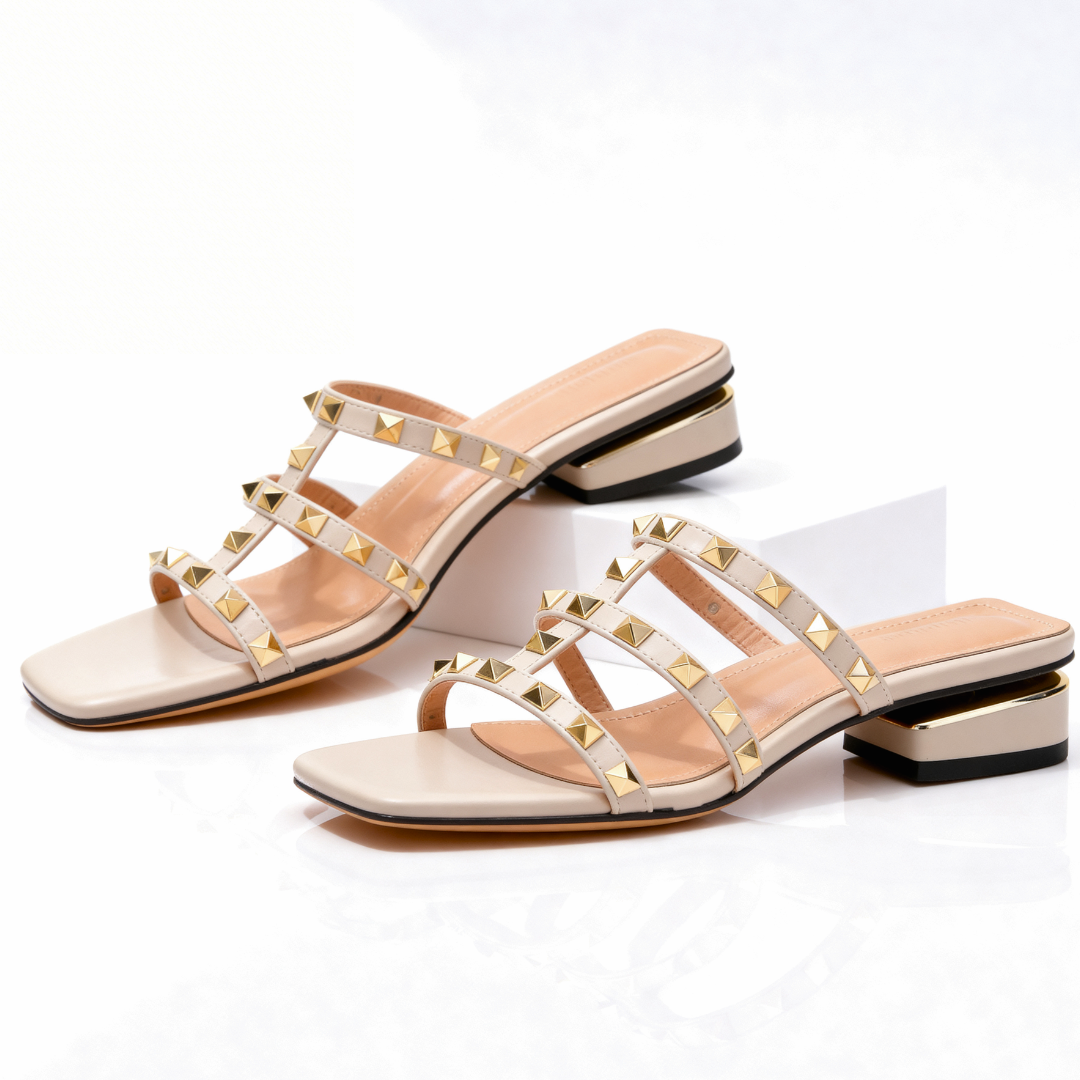 Women's Premium Leather Studded Mule Sandals Corvine