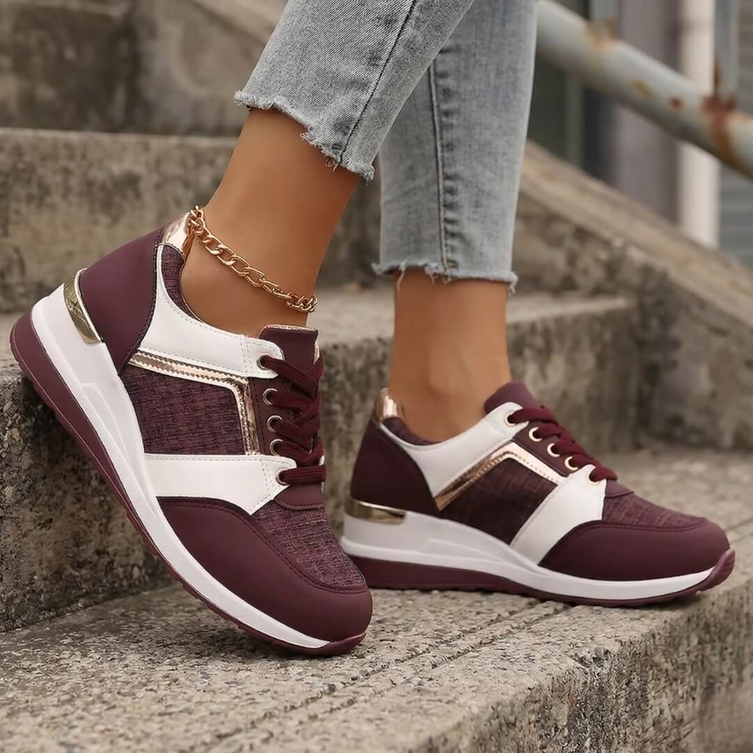 Women's Premium Leather Wedge Trainers Corvine