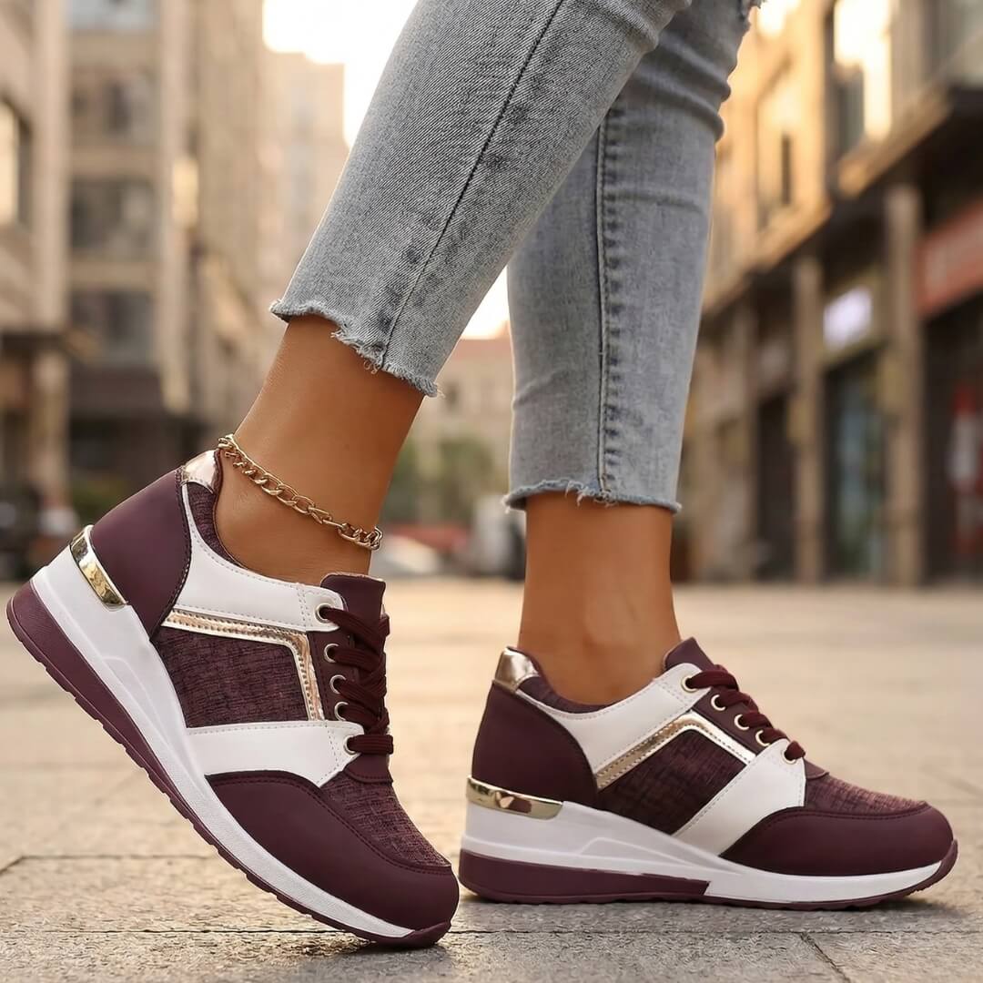 Women's Premium Leather Wedge Trainers Corvine