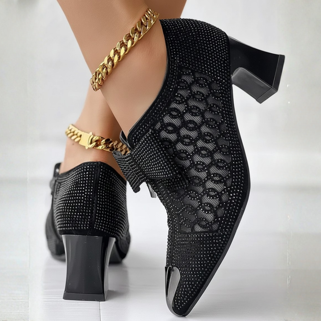Women's Rhinestone-Embellished Mesh Ankle Boots Corvine