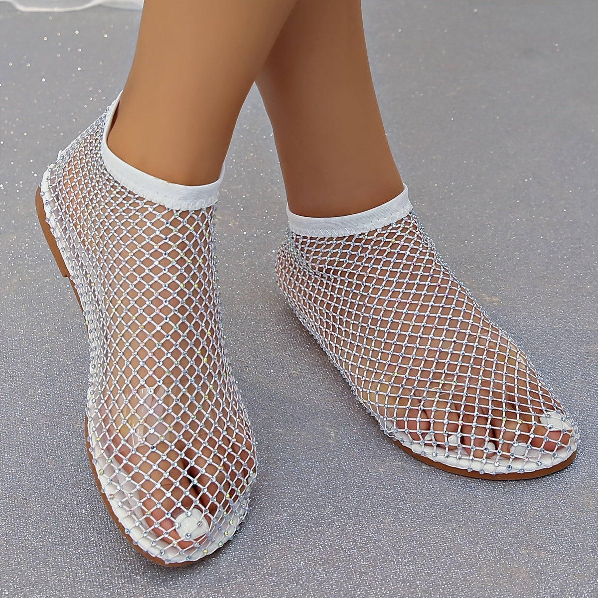 Women's Rhinestone-Embellished Mesh Slip-On Flats Corvine