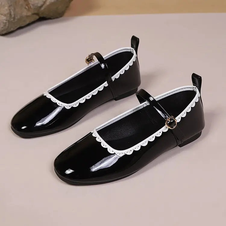 Women's Shiny Patent Leather Ankle-Strap Flats Corvine