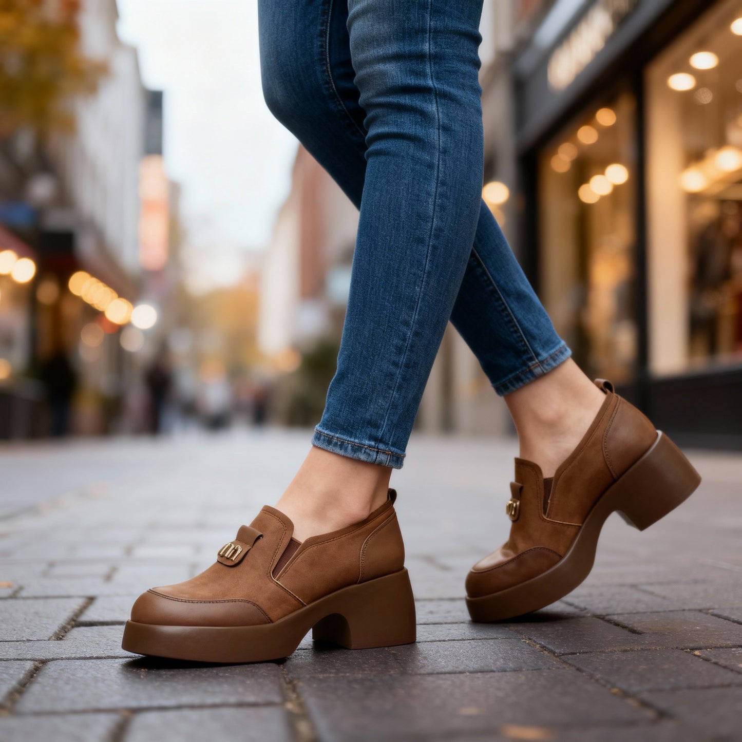 Women's Smooth Leather Platform Loafers Corvine
