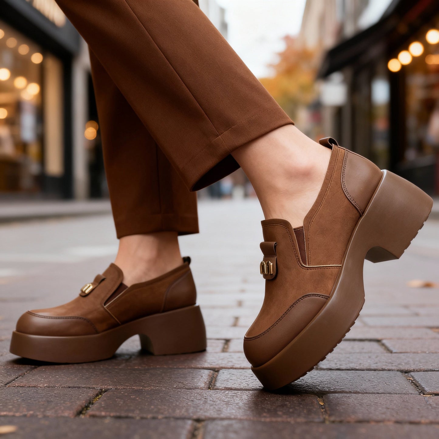 Women's Smooth Leather Platform Loafers Corvine