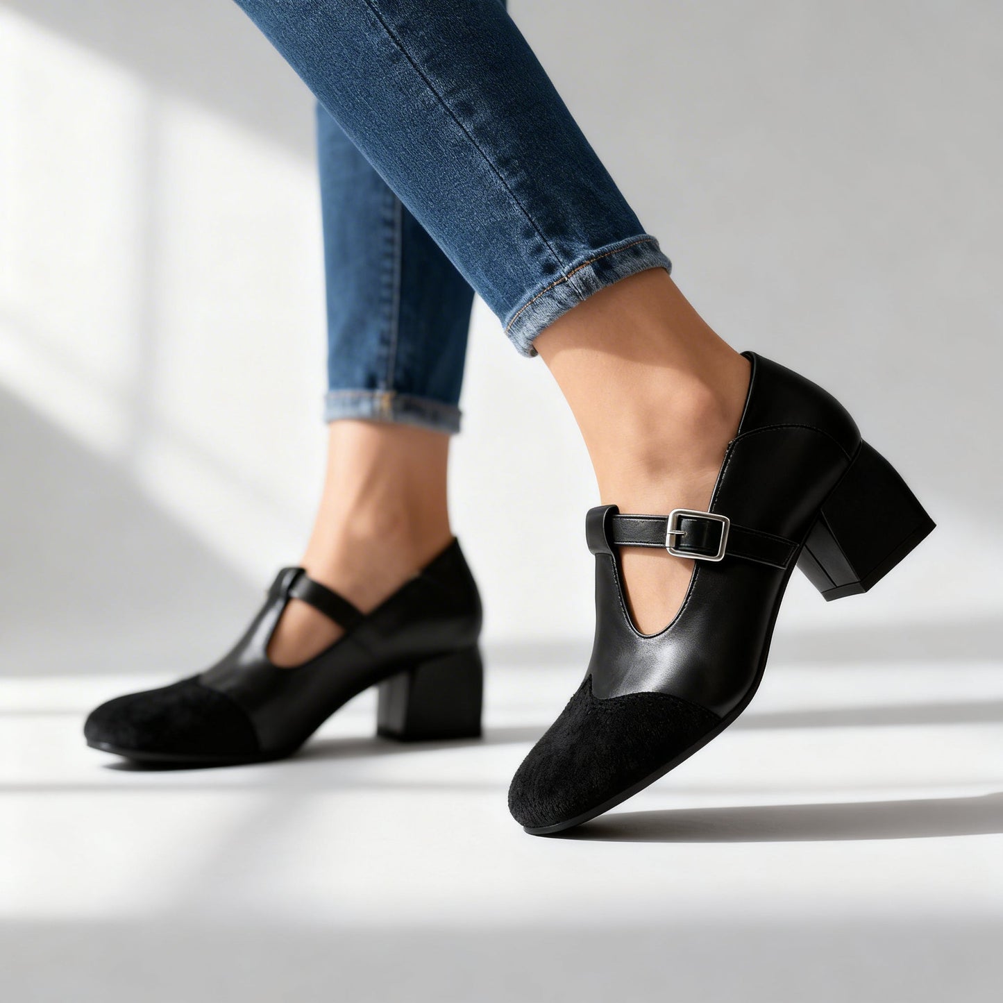 Women's Smooth Upper T-Strap Loafers Corvine