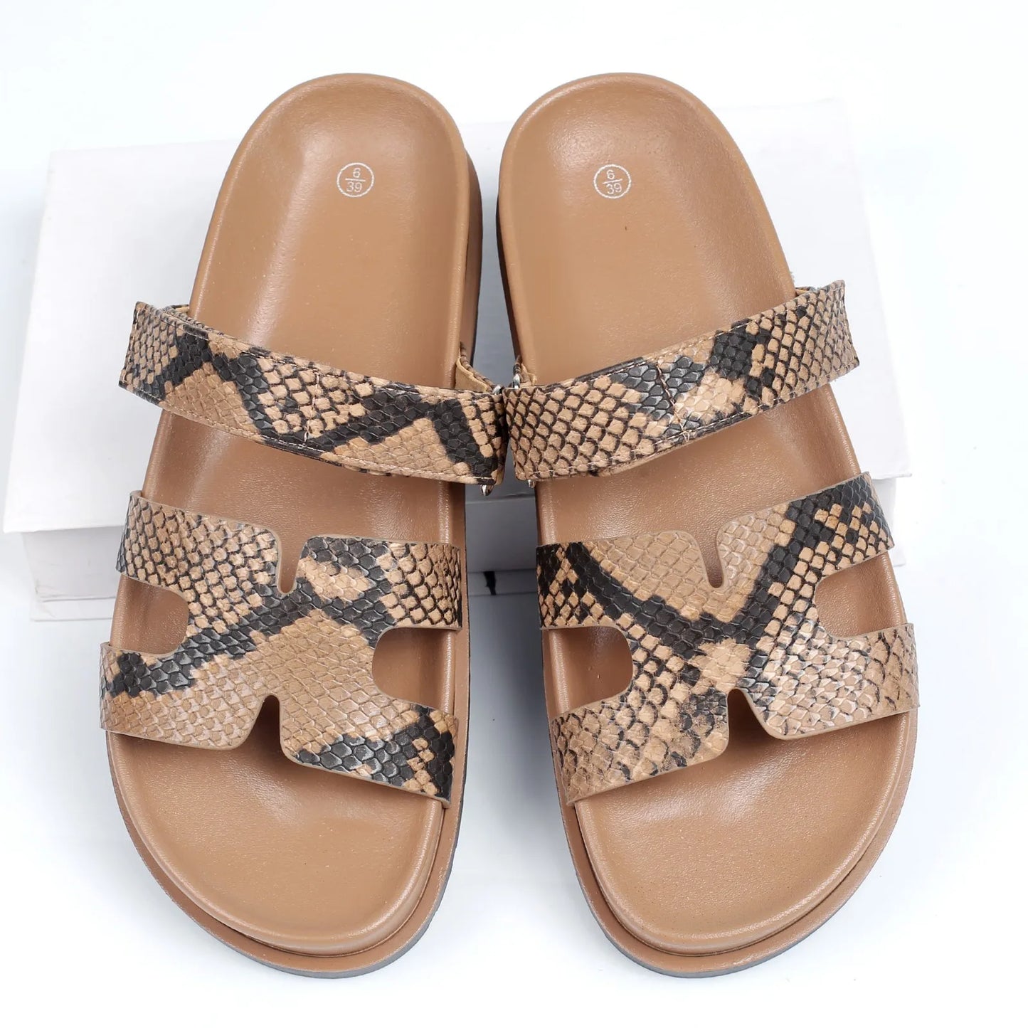 Women's Snake Print Flat Footbed Slide Sandals Corvine