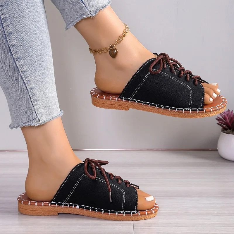 Women's Soft Denim Lace-Up Slide Sandals Corvine