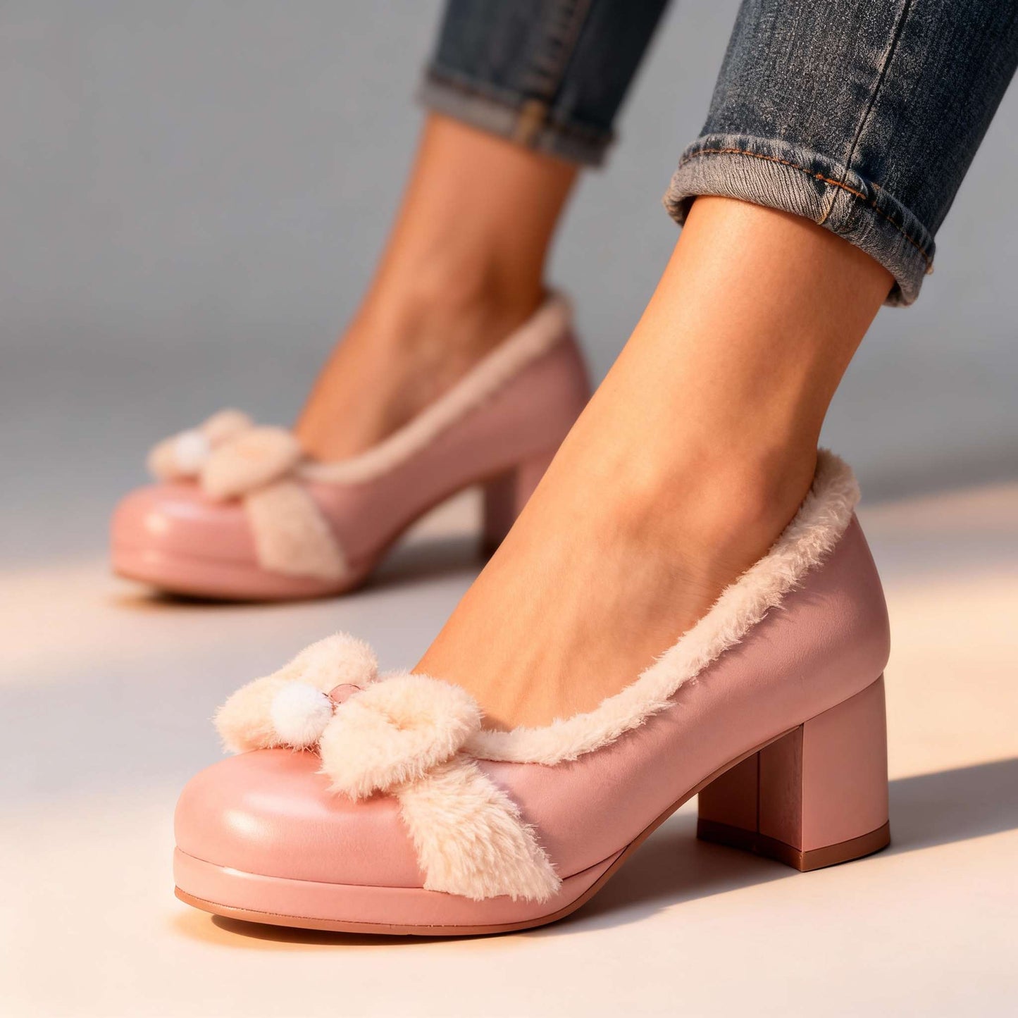 Women's Soft Sherpa Lined Block Heel Pumps Corvine