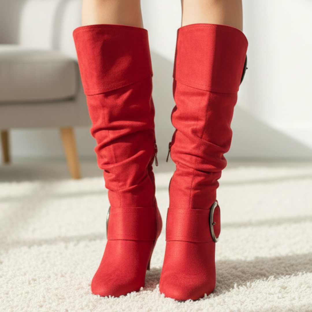 Women's Soft Stretchy Material Double-Buckle Boots Corvine