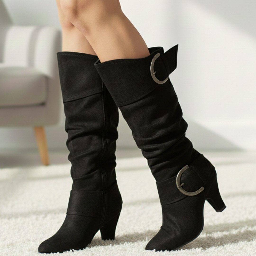 Women's Soft Stretchy Material Double-Buckle Boots Corvine